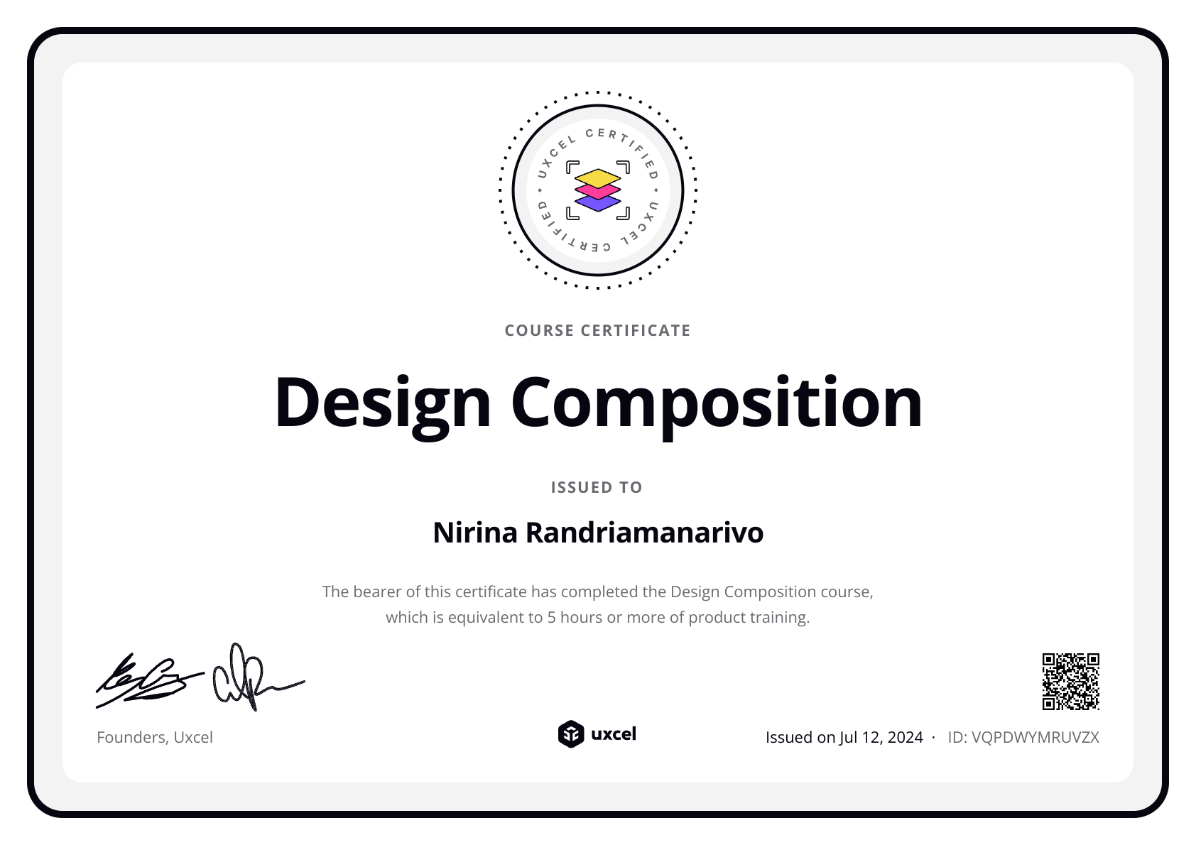 Nirina's certificate